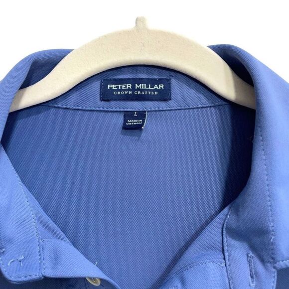 Peter Millar Solid Stretch Jersey Long Sleeve Polo Sz L blue - Picture 3 of 7